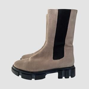 Free People Brooks Chelsea Boot Taupe Suede Lug Sole Mid Calf 39.5 / 9